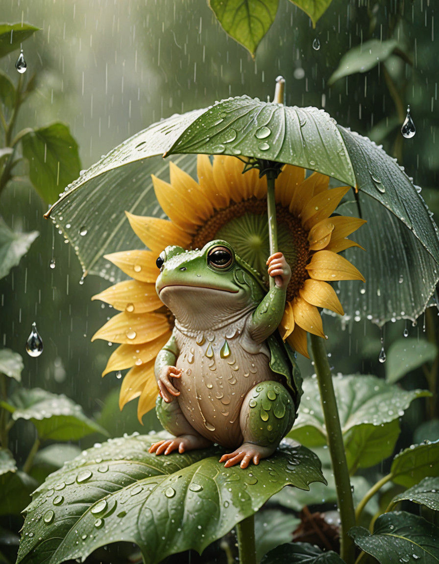 Whimsical Watercolor Toad Under Sunflower Umbrella