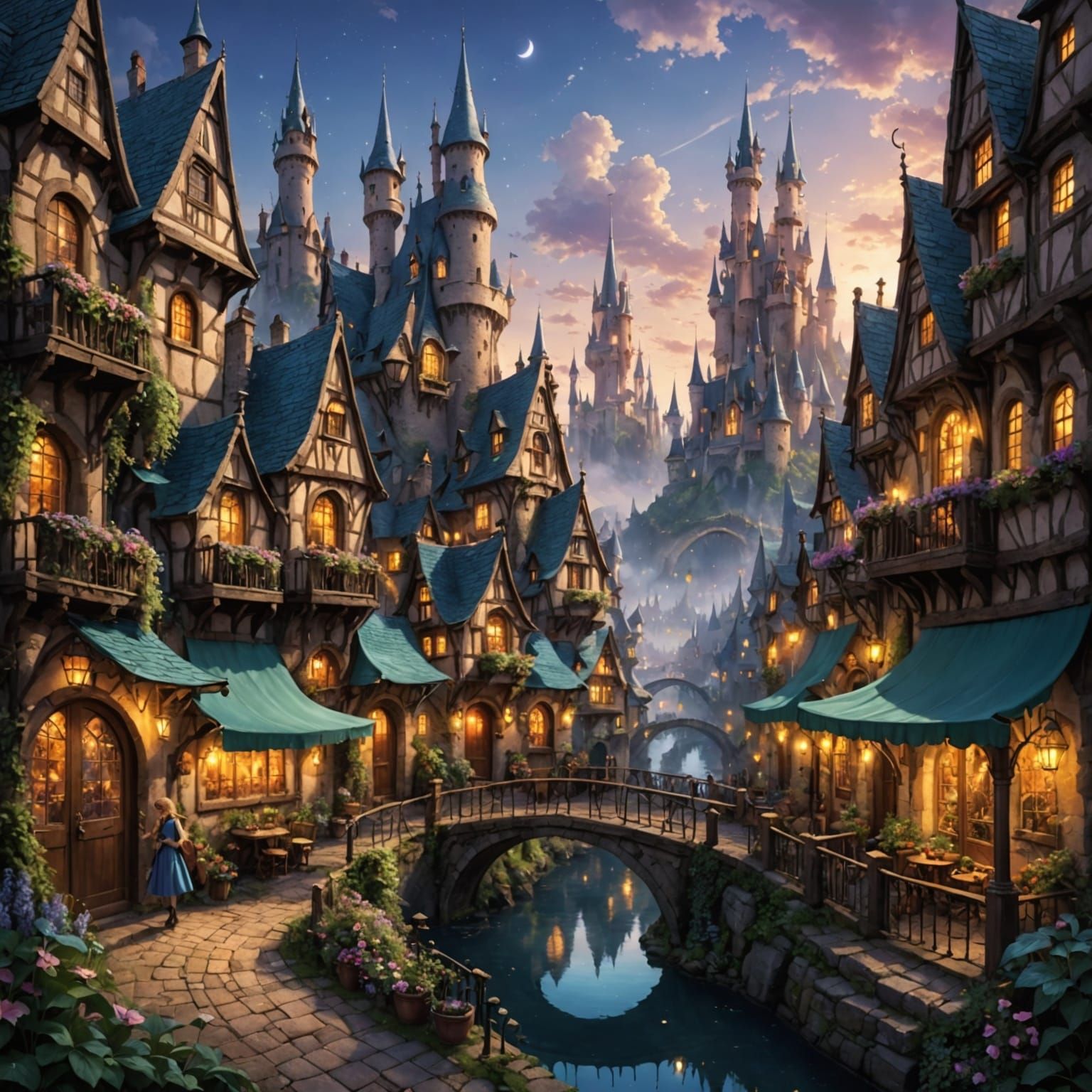 Magical City with Fairies and Taverns