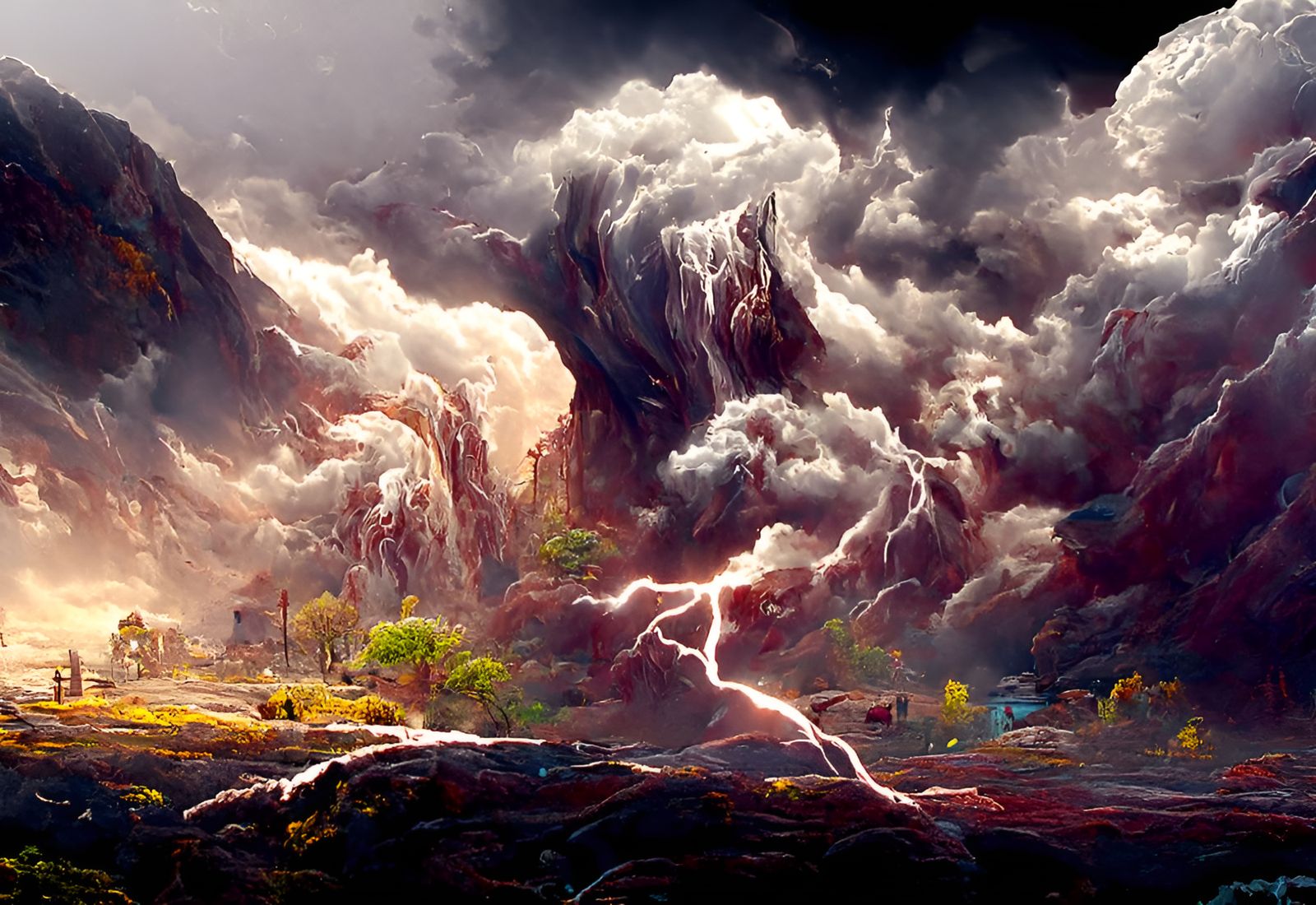 Epic Lightning Storm Over Canyon Landscape