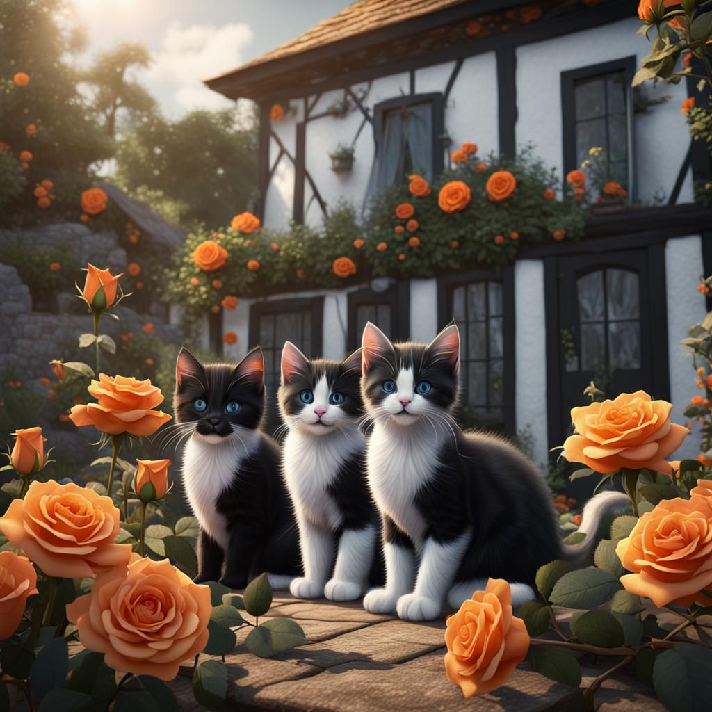 Kittens and Roses: Detailed Matte Painting