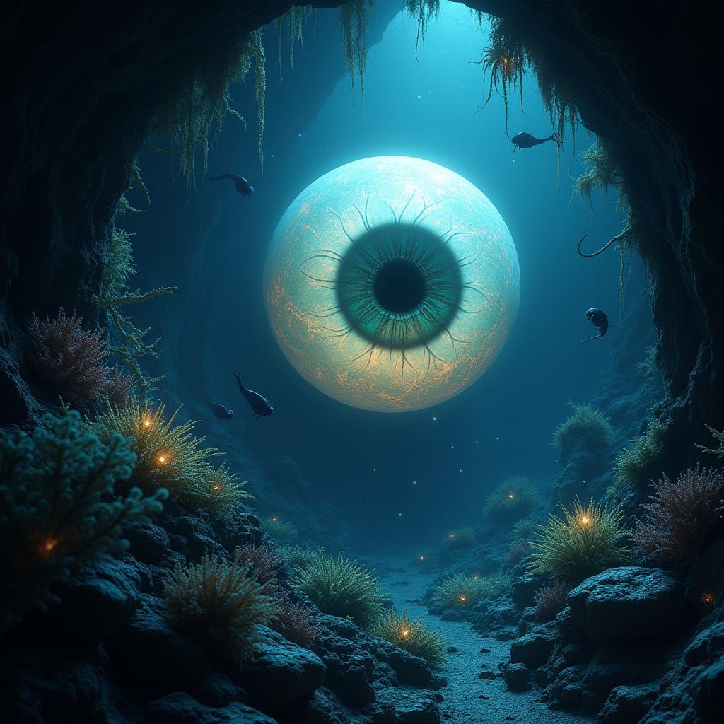 Ethereal Eyeball in Underwater Cave Radiates Bioluminescent ...