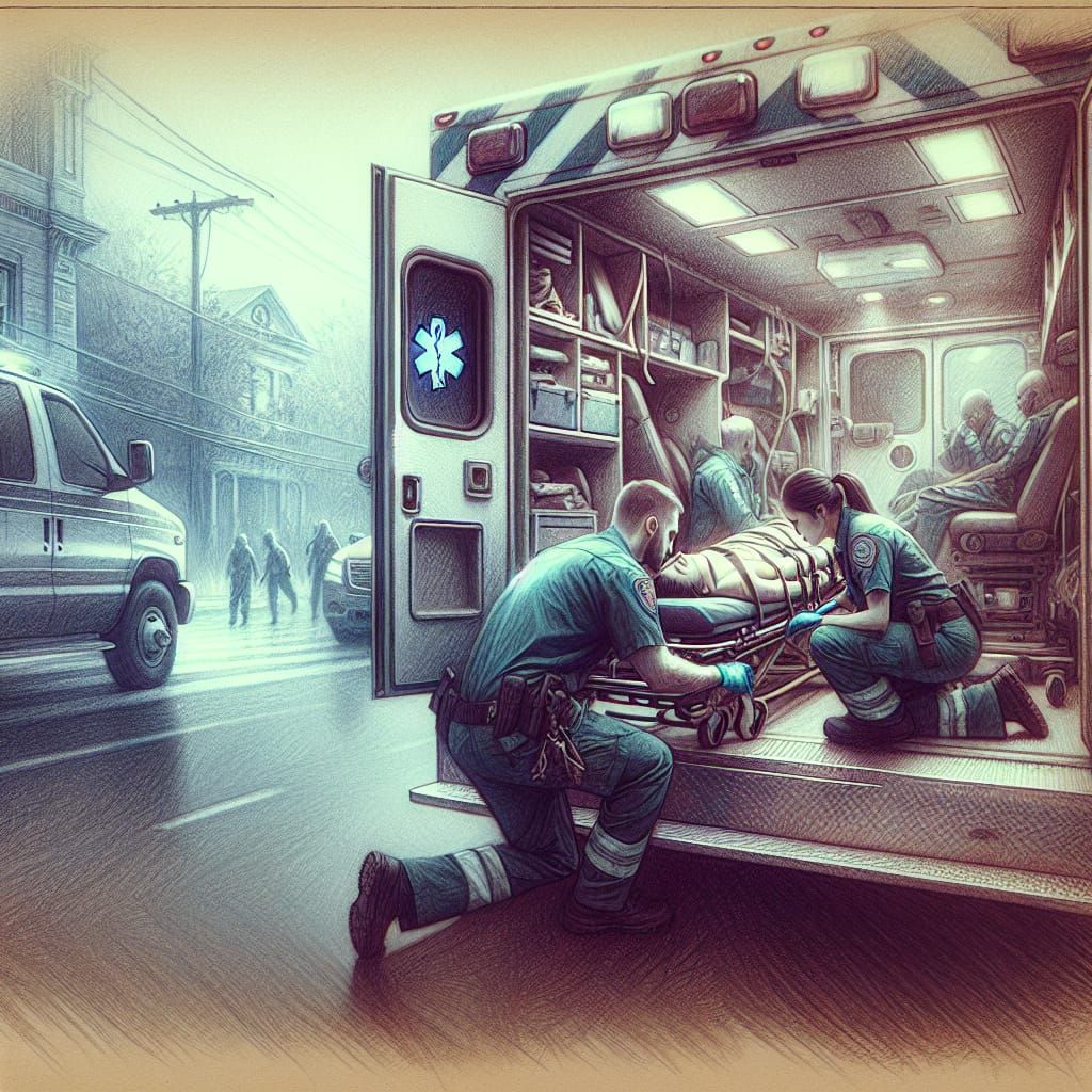 Paramedics Tend to Patient: Matte Painting in 8k