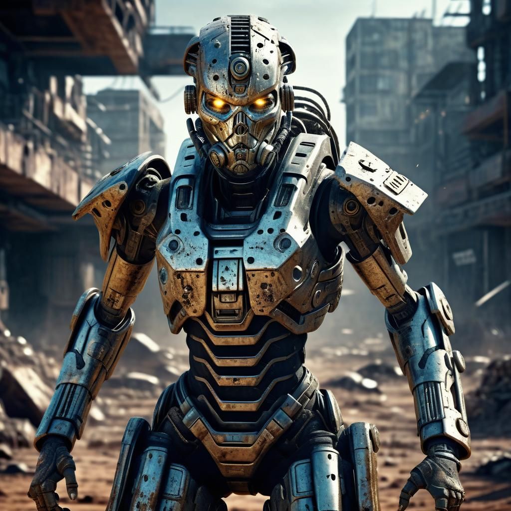 Bionic Female Warrior in Post-Apocalyptic Action