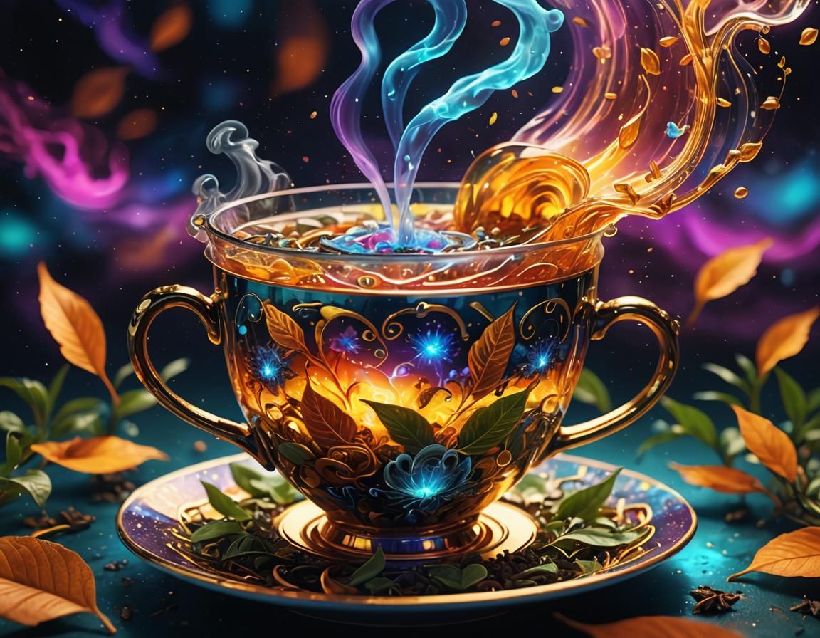 Cosmic Tea Cup Vortex in Psychedelic Style