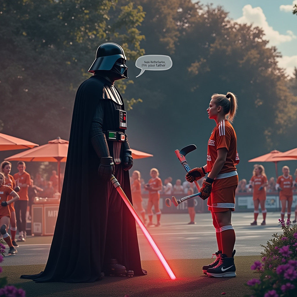 Darth Vader and Dutch Hockey Team in Surreal Scene