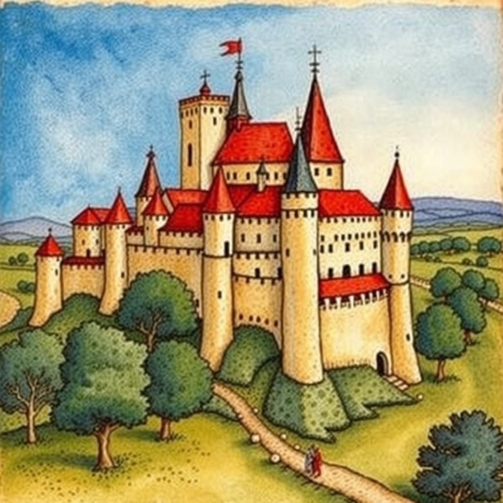 Carcassonne Citadel in Medieval Manuscript Style