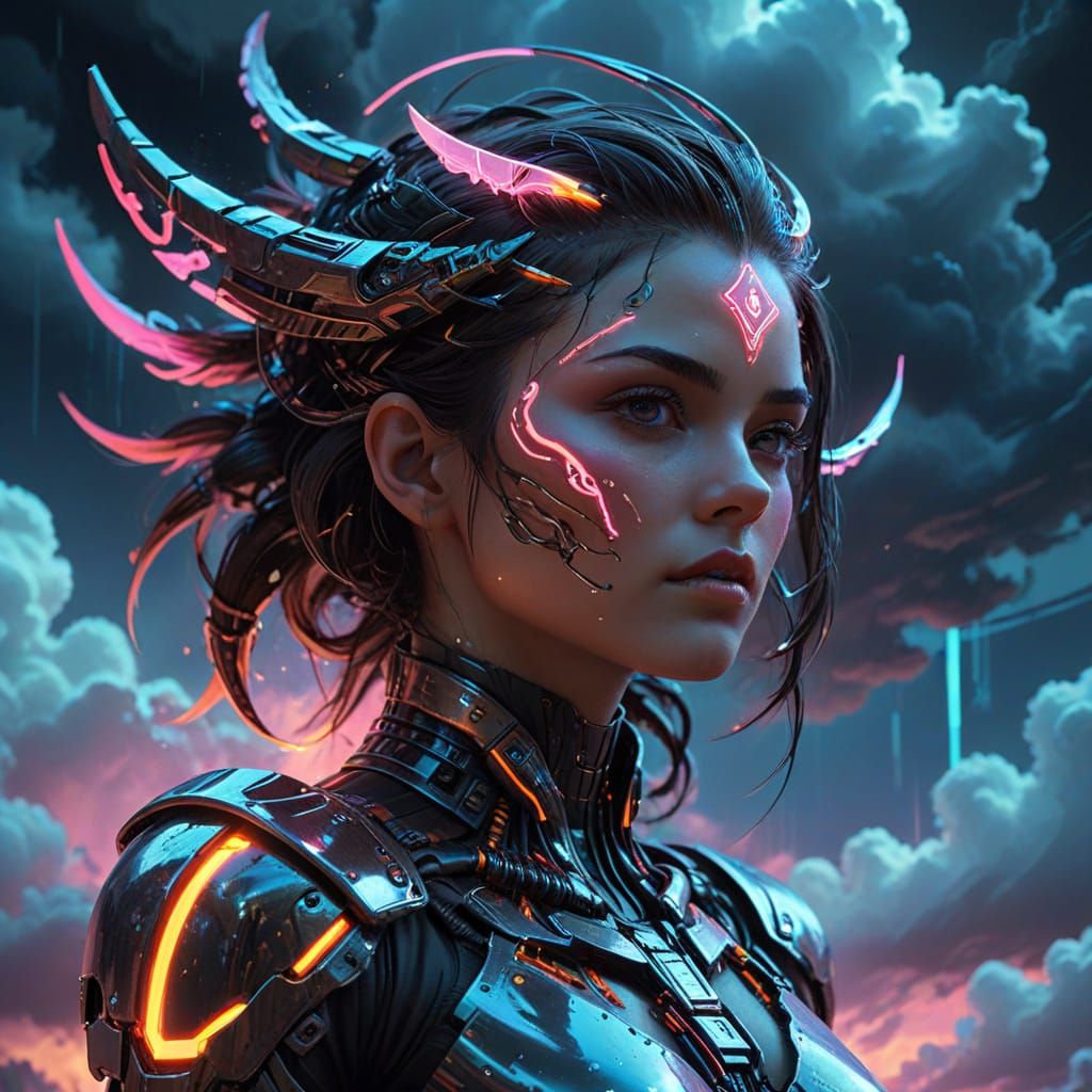 Cyberpunk Elementalist in Ethereal Heaven