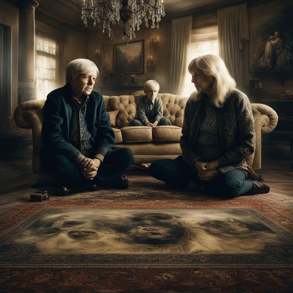 Haunted Boy Watched from Heaven in Double Exposure