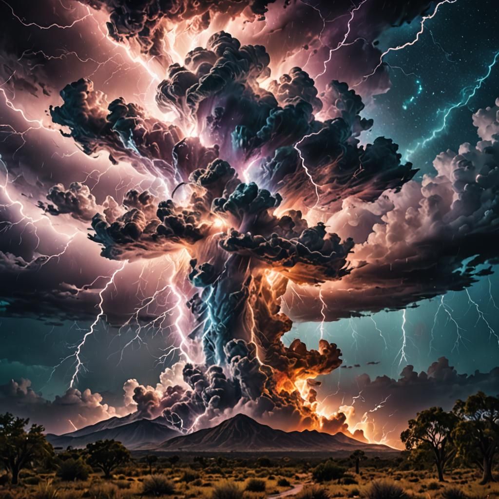 Cosmic Lightning Storm in Mixed Media