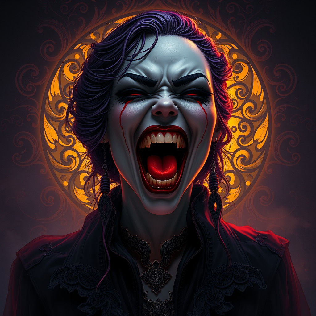 Sinister Woman with Blood Tears in Art Nouveau Style
