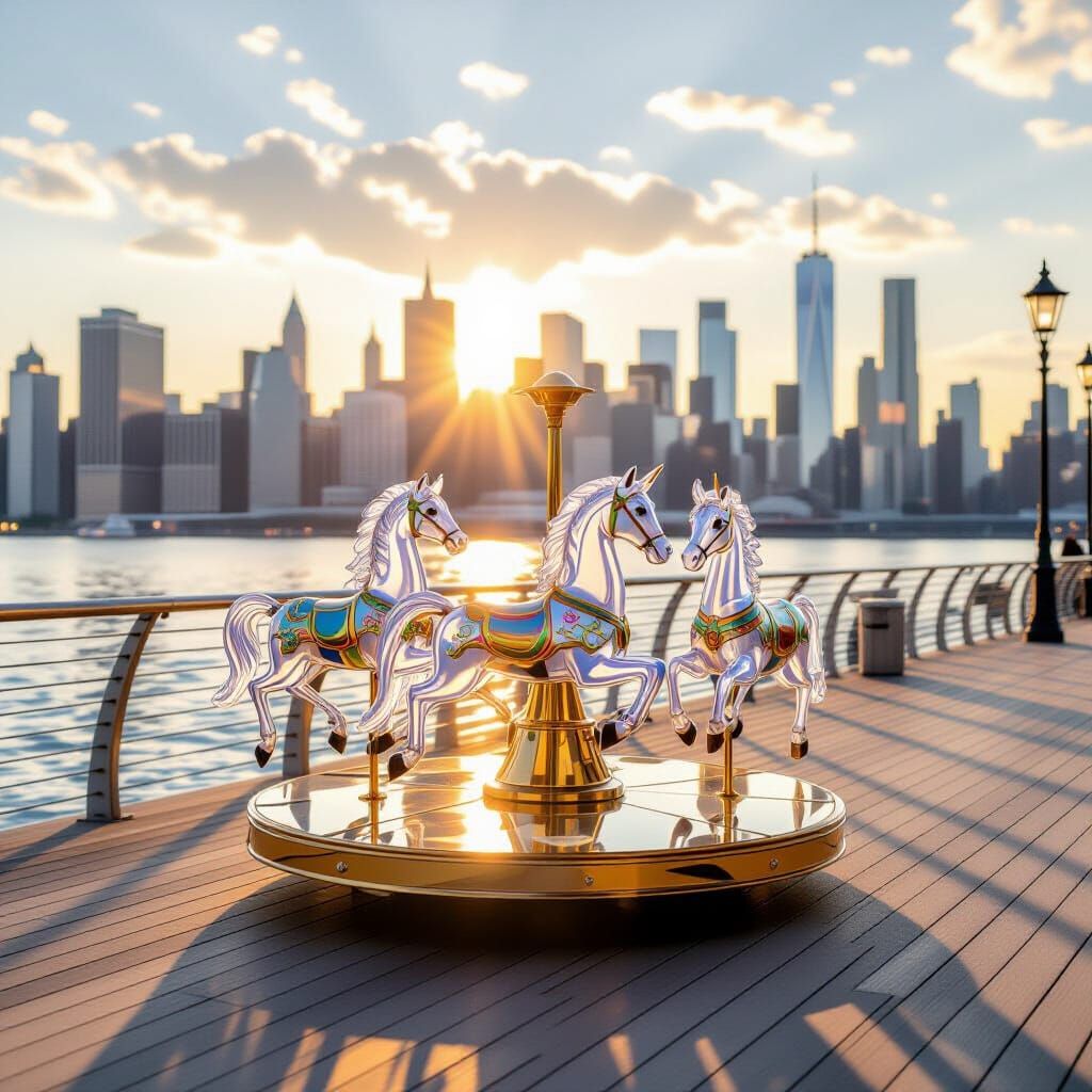 Futuristic Carousel in Golden City Light