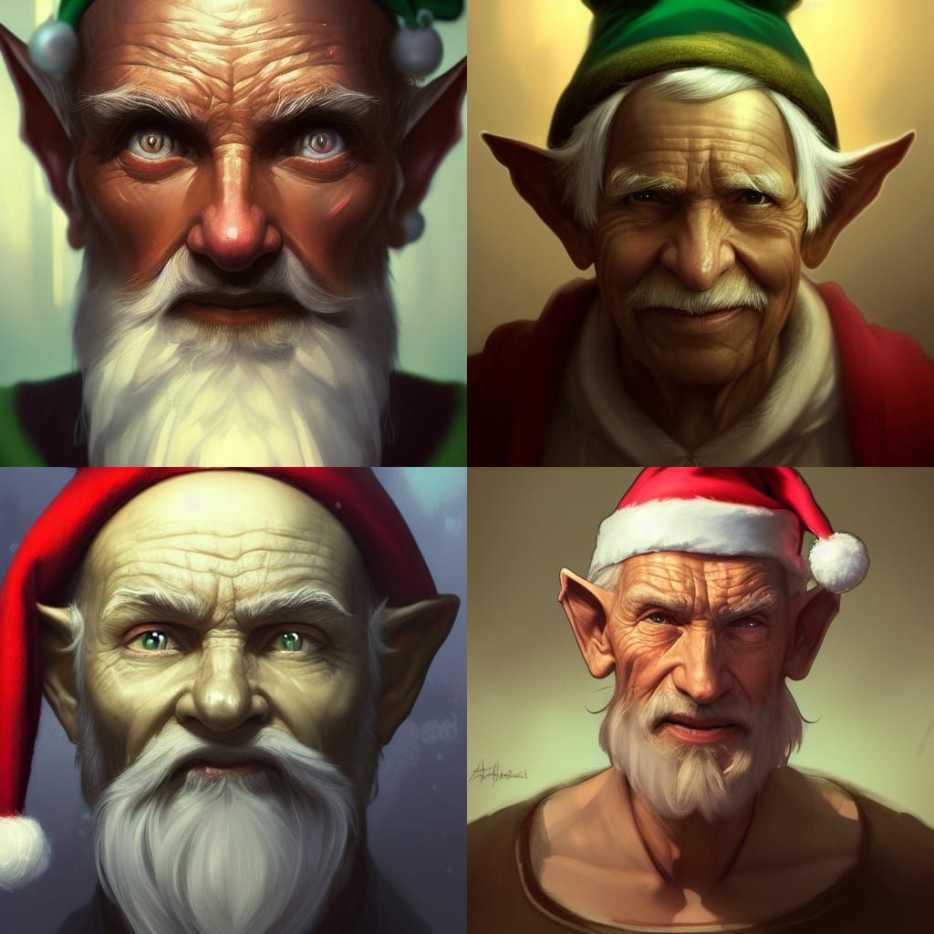 Detailed Christmas Elf Portrait in Art Nouveau Style