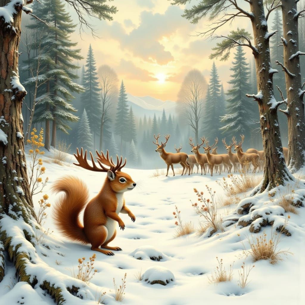 Squirrel with Fake Antlers Joins Deer Herd