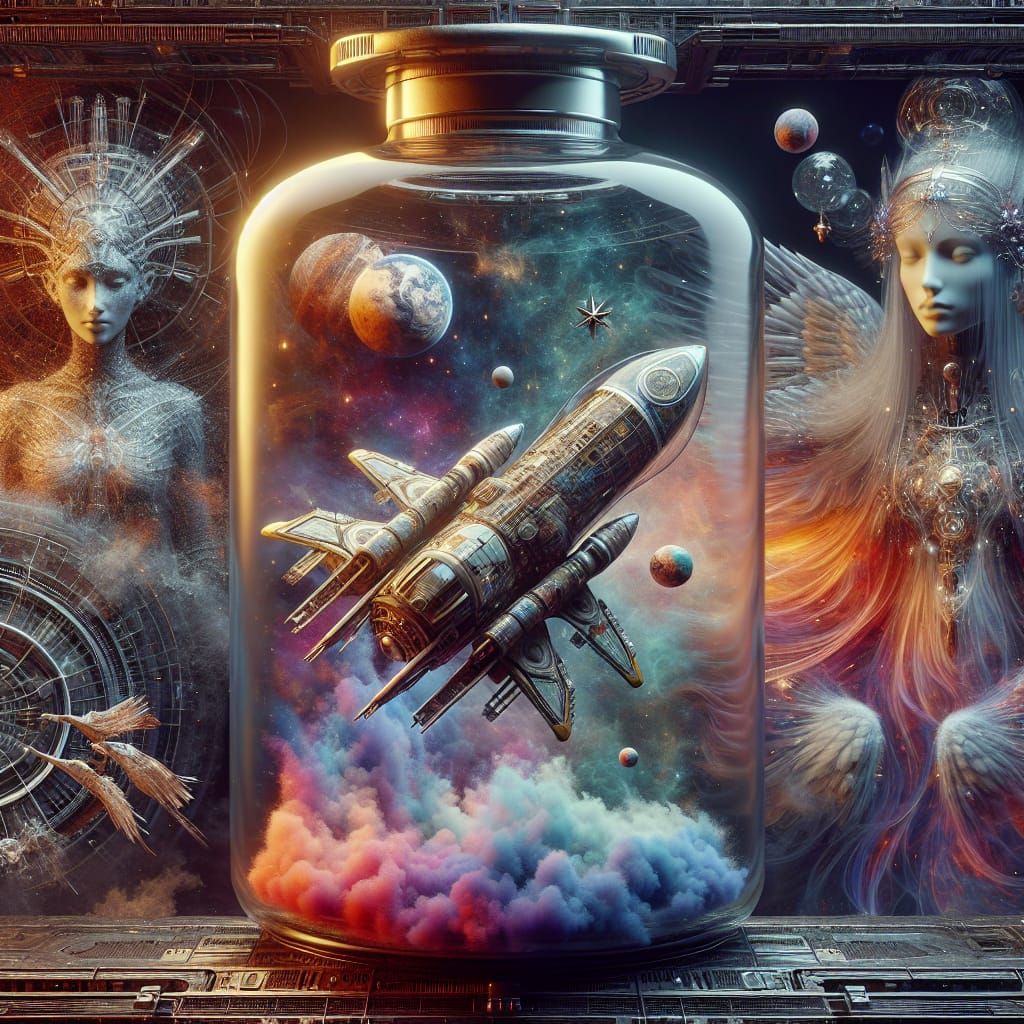 Spaceship in a Bottle with Earth Angel, Matte Painting