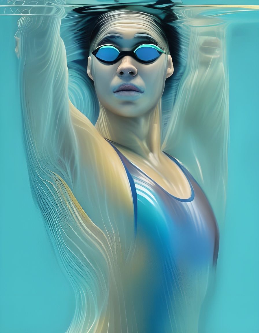 Swimmer in Turquoise Pool: Digital Oil Portrait