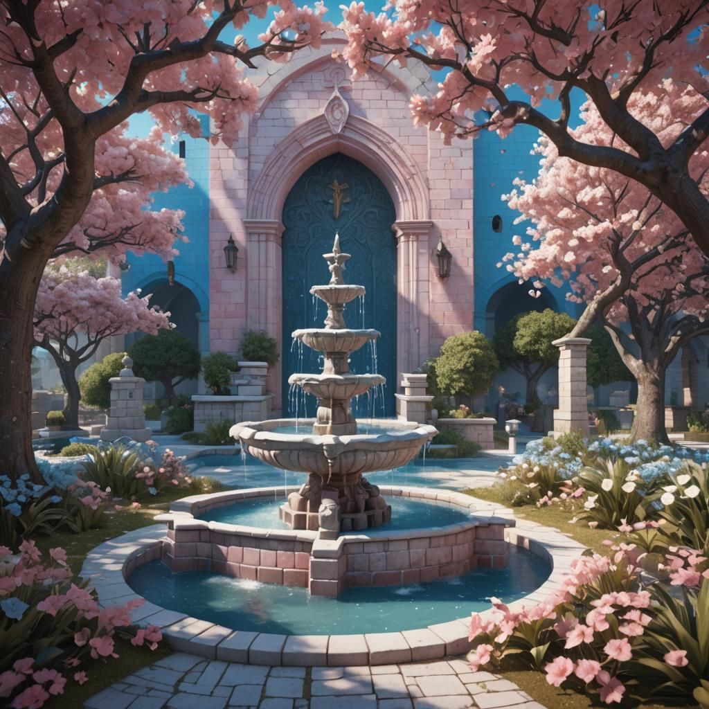 Medieval Shoujo in Exotic Orchard, Detailed Matte Painting