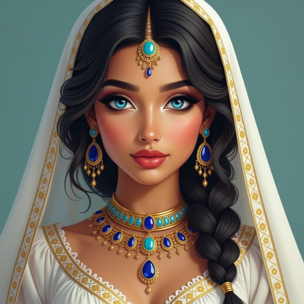 Elegant Egyptian Woman with Azure Eyes, Digital Art