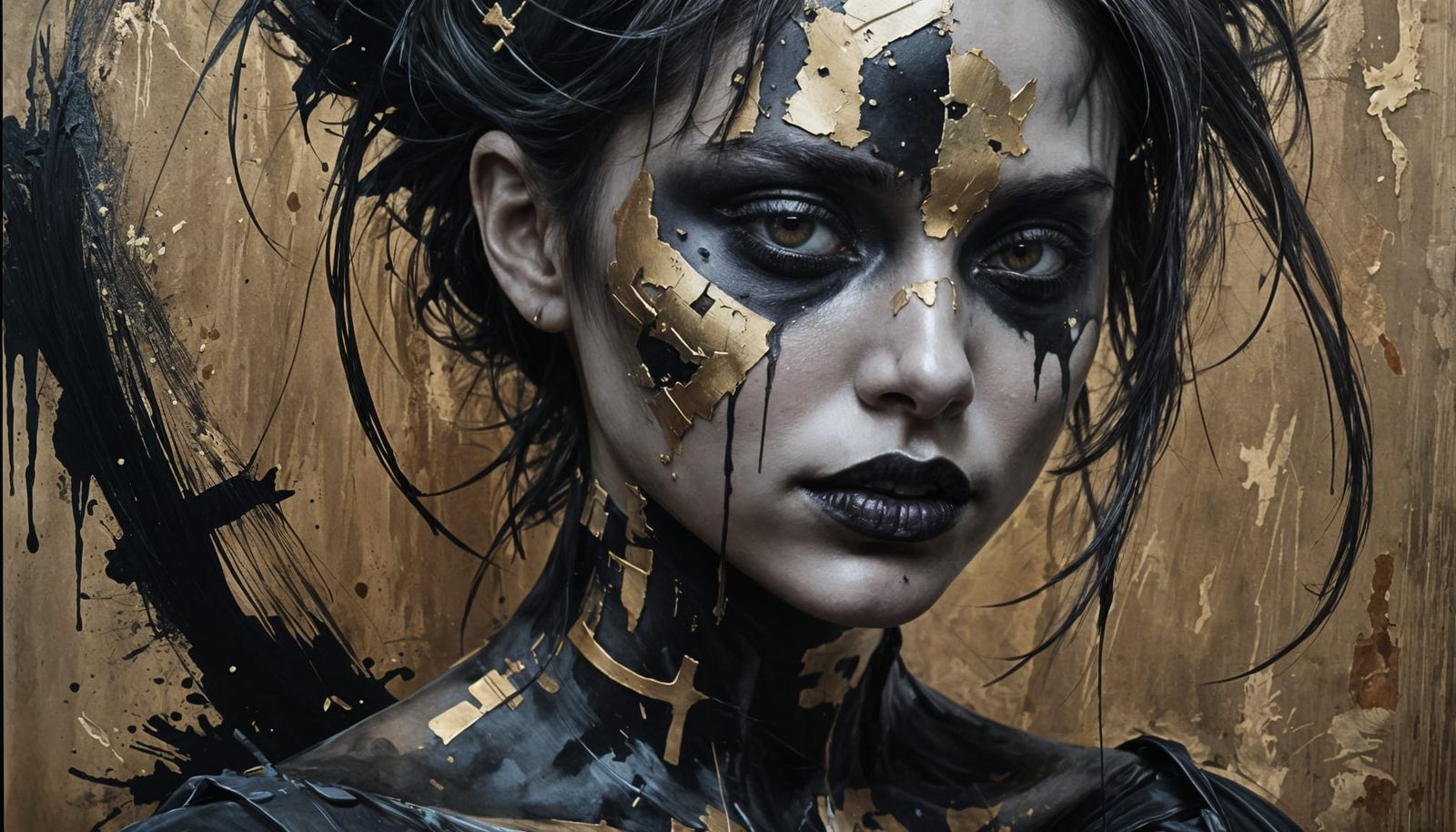 Gothic Portrait with Black Makeup as Scumbling Painting