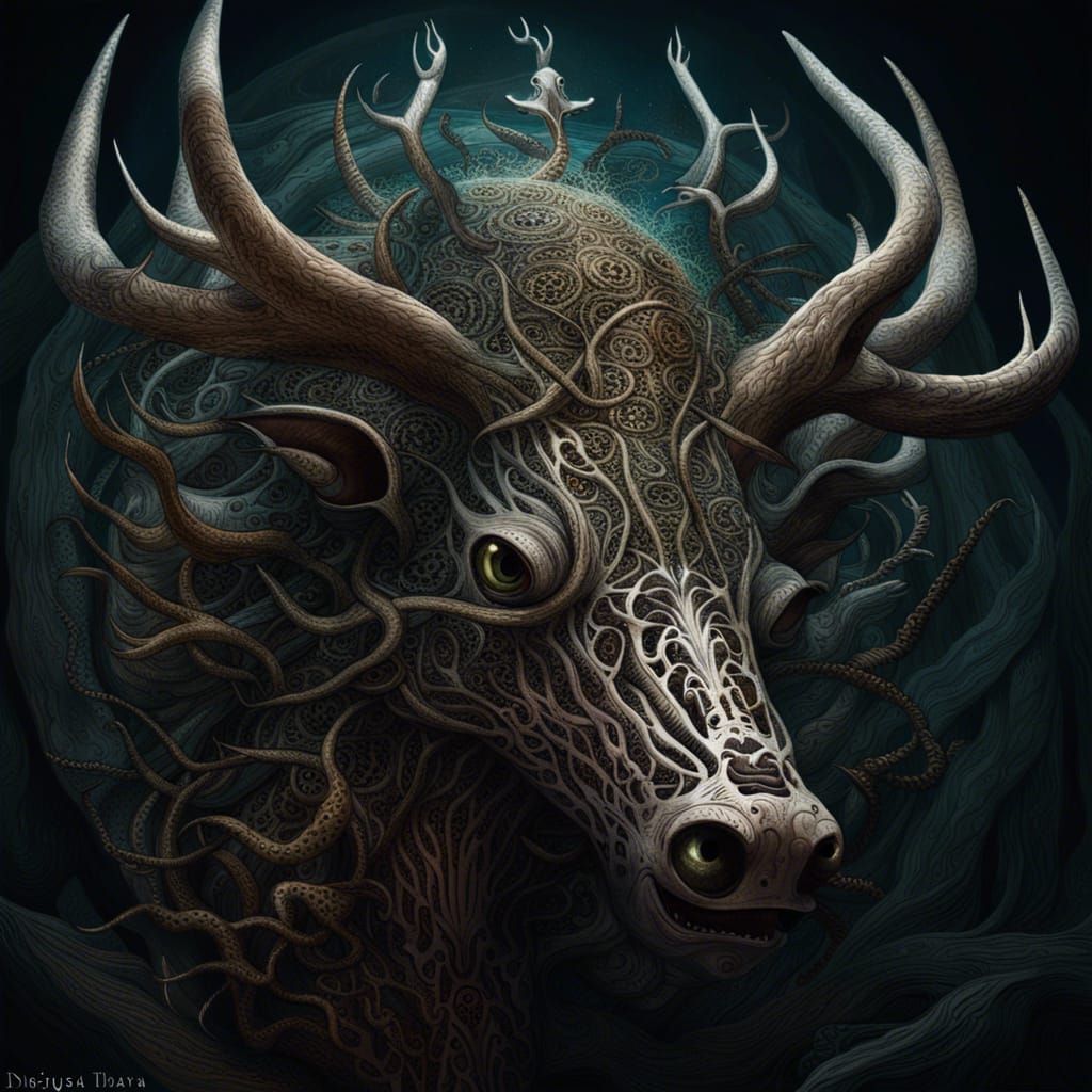 Surreal Barracuda Elk with Fearful Halo