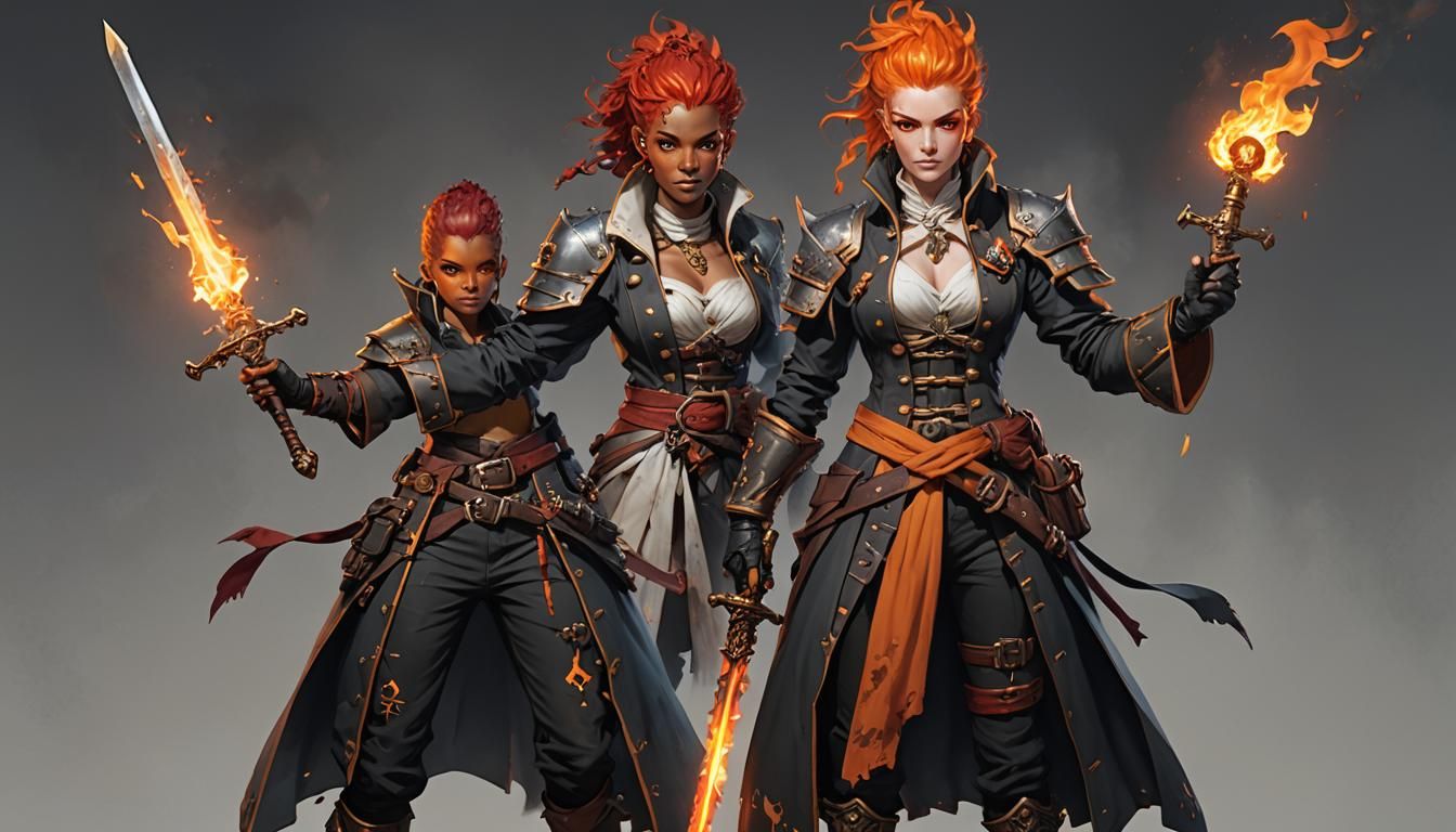 Fiery Genasi Pirate Captain in Anime Style