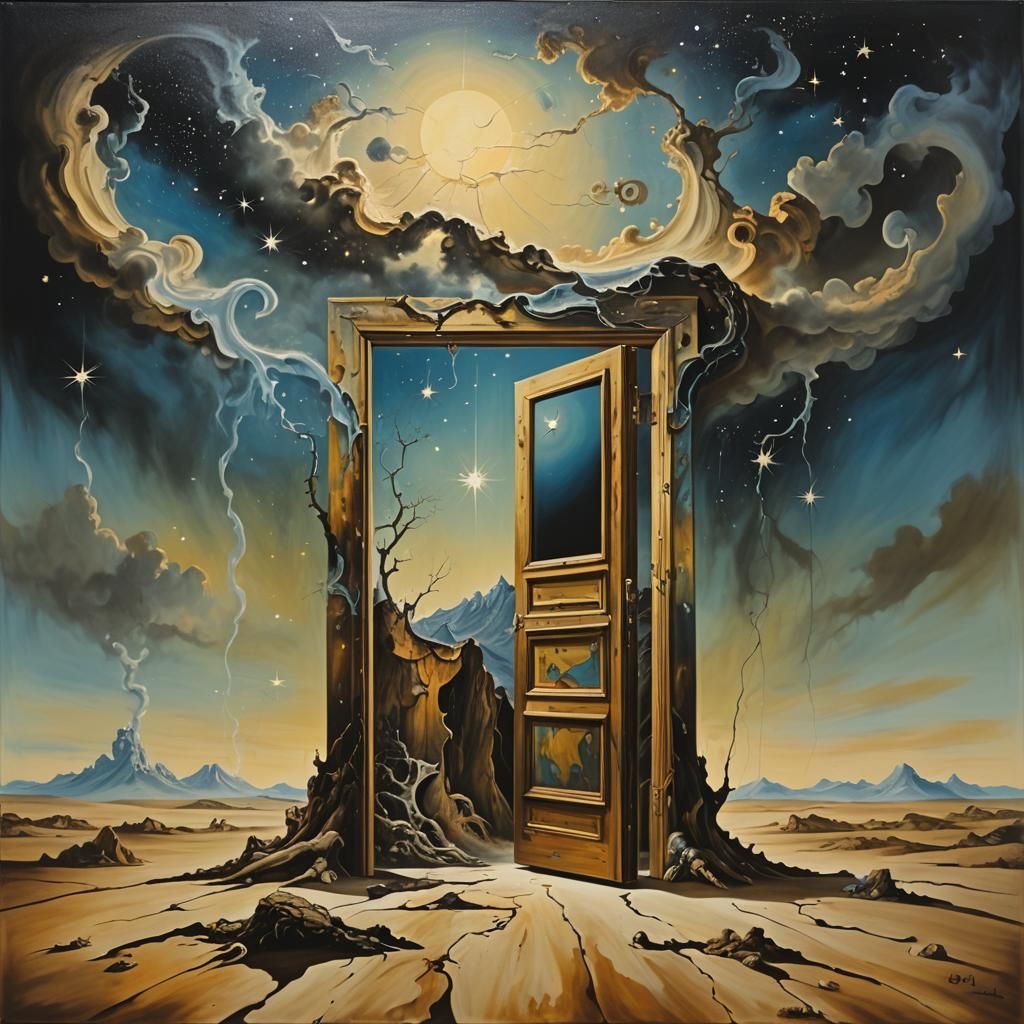 Surreal Landscape with Doorway in Salvador Dali Style