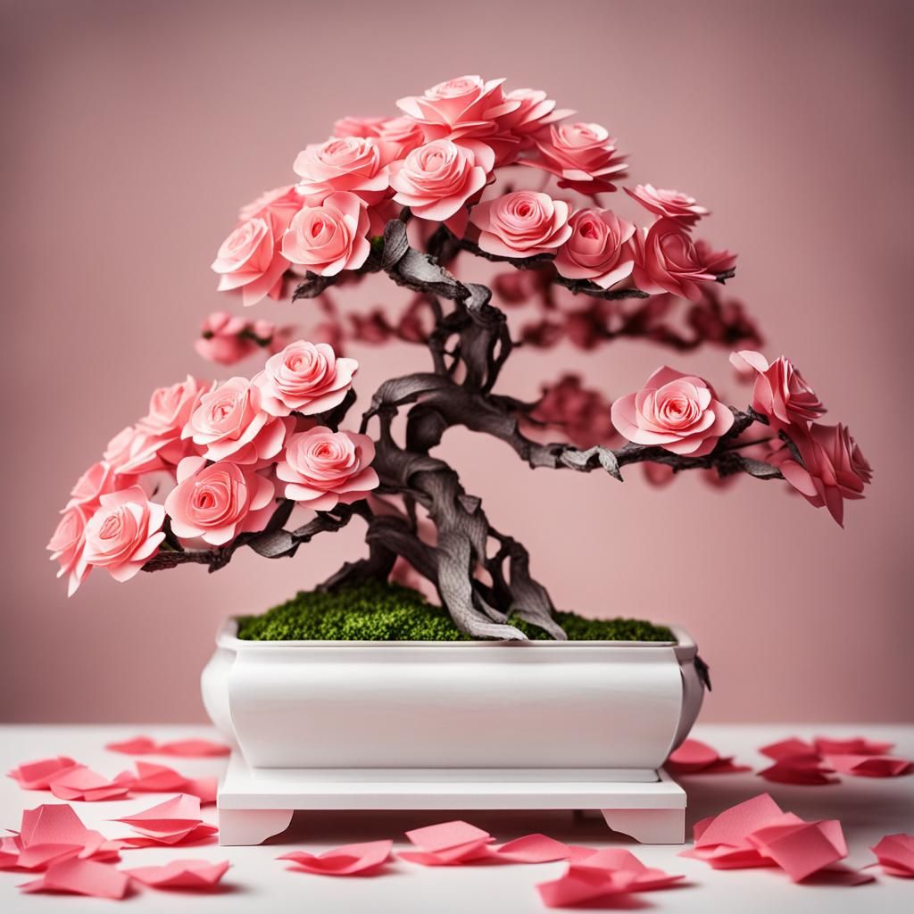Rose Bonsai in White Ceramic Pot