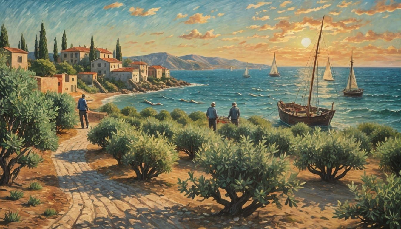 Surreal Mediterranean Harmony: Farmers and Fishermen Unite i...