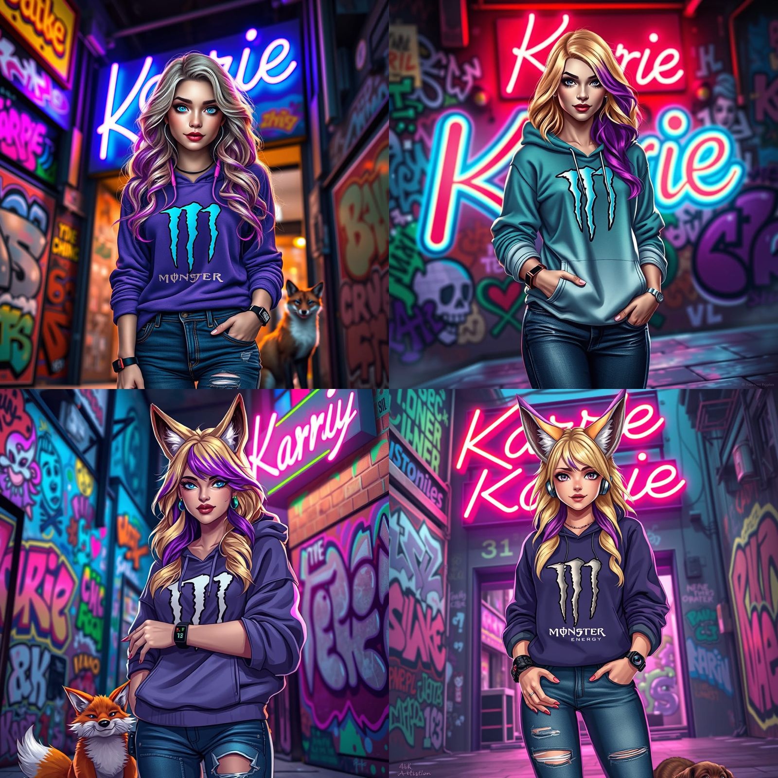 Blonde and Purple Haired Girl in Urban Setting