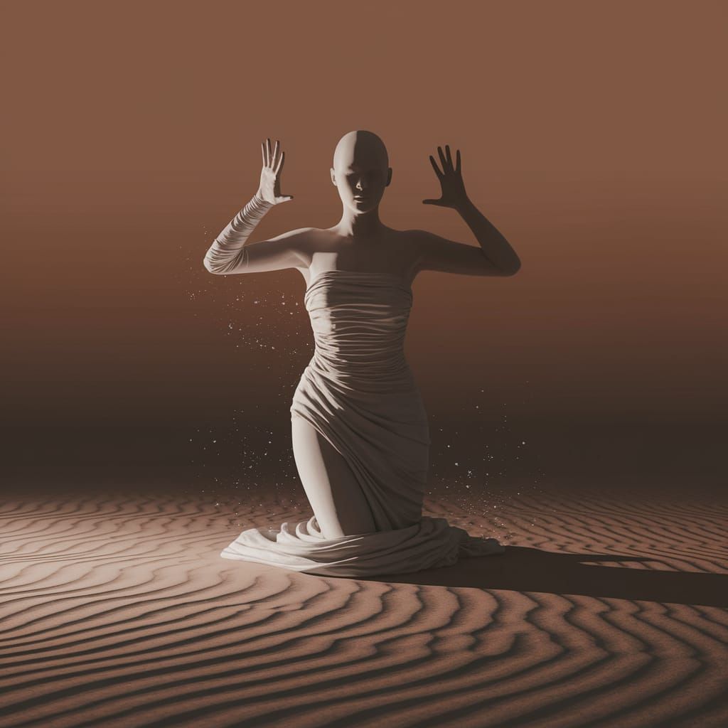 Ethereal Figure Emerges from Desolate Wasteland