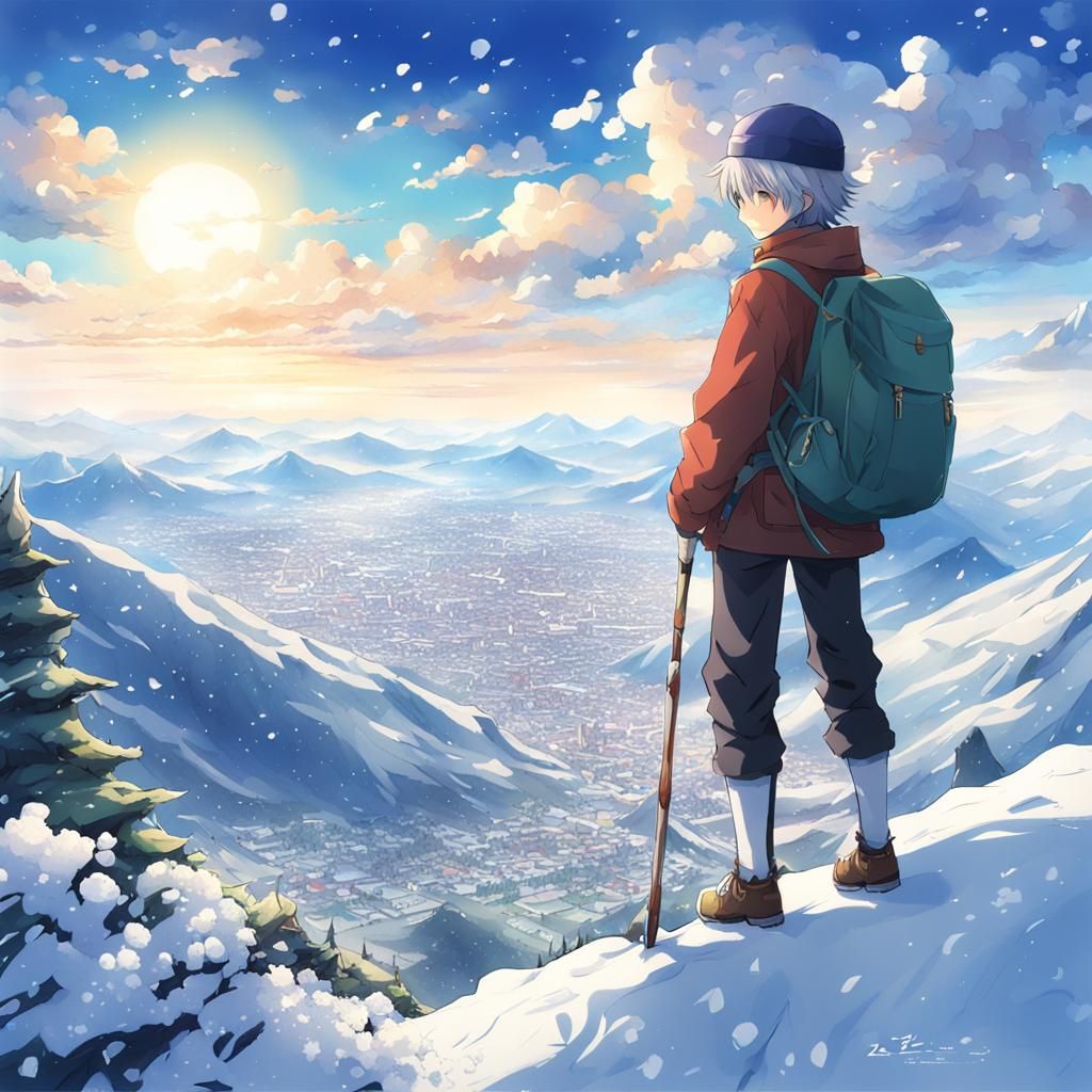 Snow Ogre Mountain Top in Anime Style