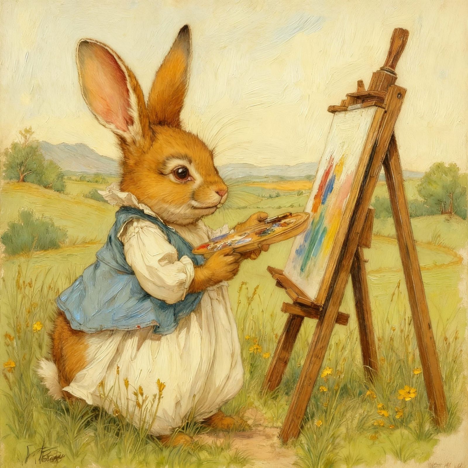 Whimsical Rabbit Artist in English Countryside