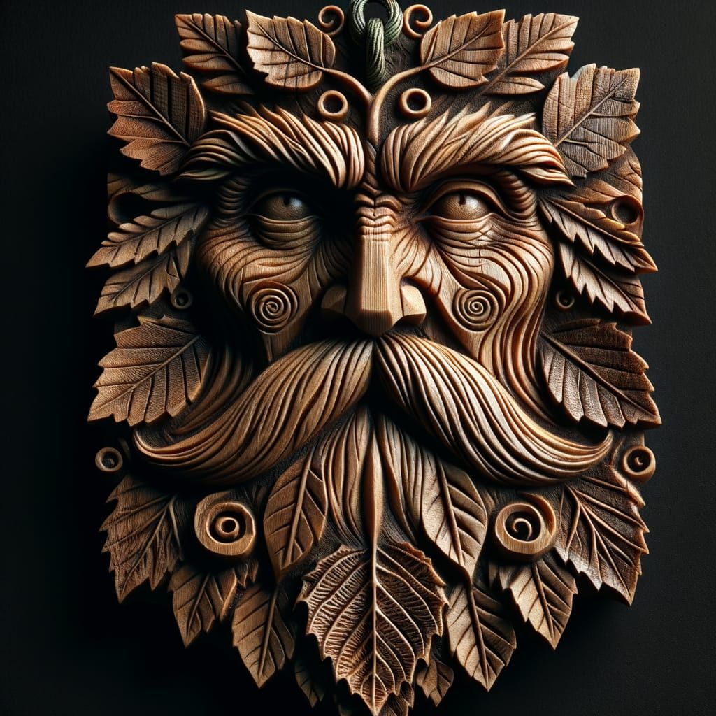 Carved Wooden Forest Spirit Pendant