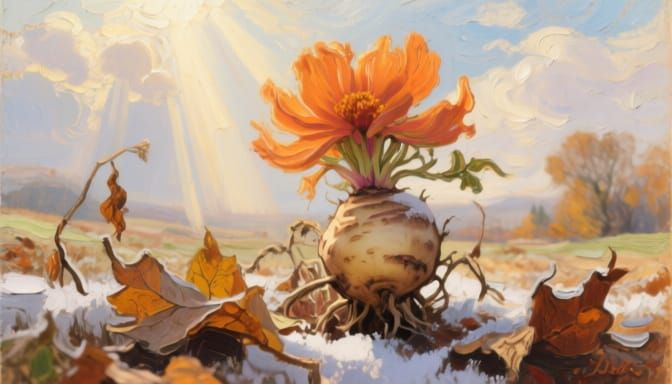 Jerusalem Artichoke Blooms Defy Autumn Frost in Impasto Oil ...