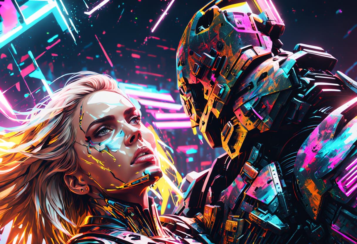Futuristic Military Woman in Vibrant Oil Painting Style