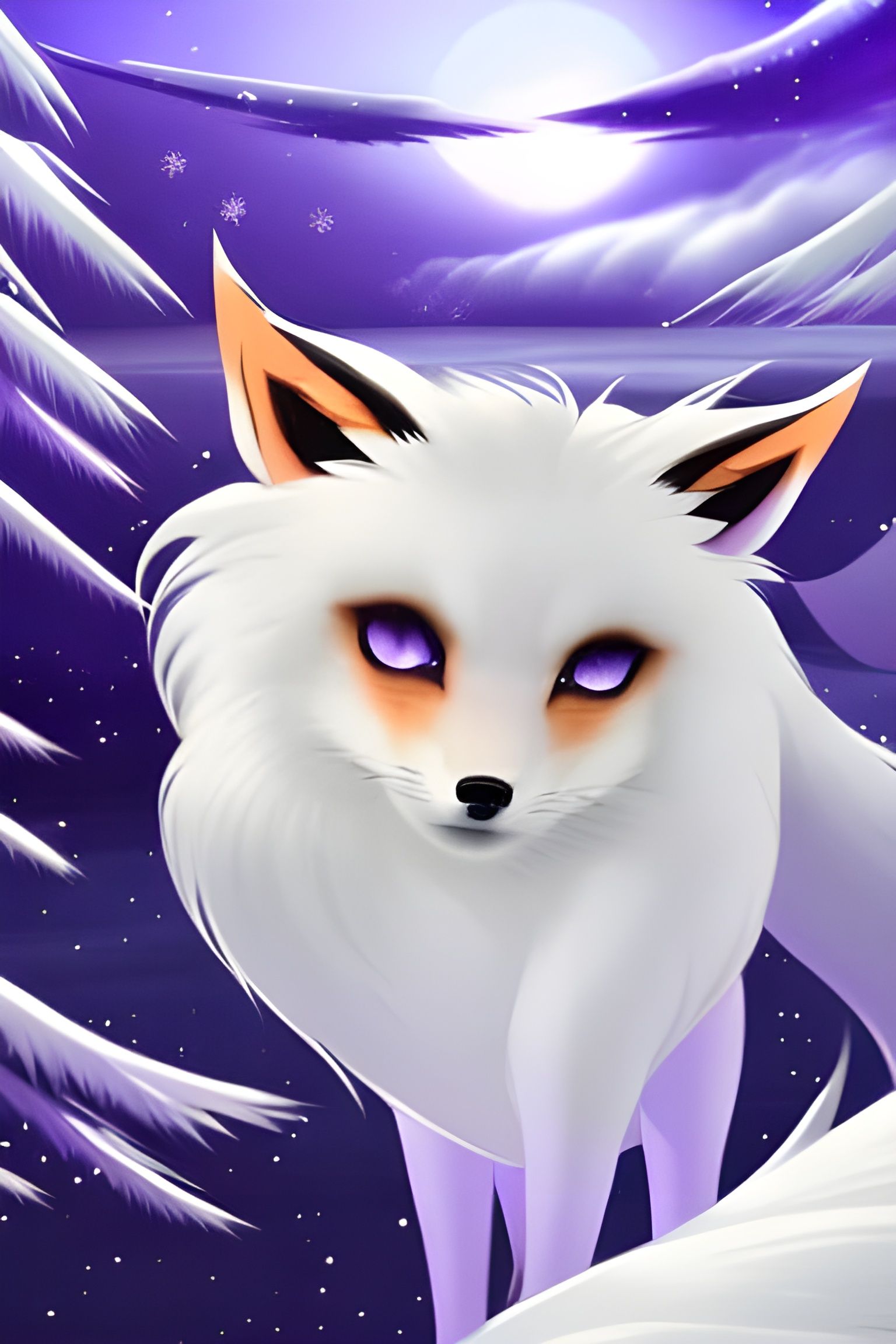 Anime Fox with Purple Eyes in Winter Village