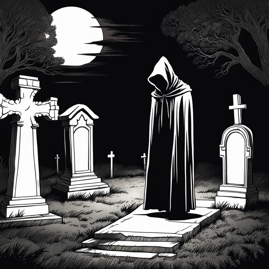 Invisible Figure Haunts Cemetery in Ink