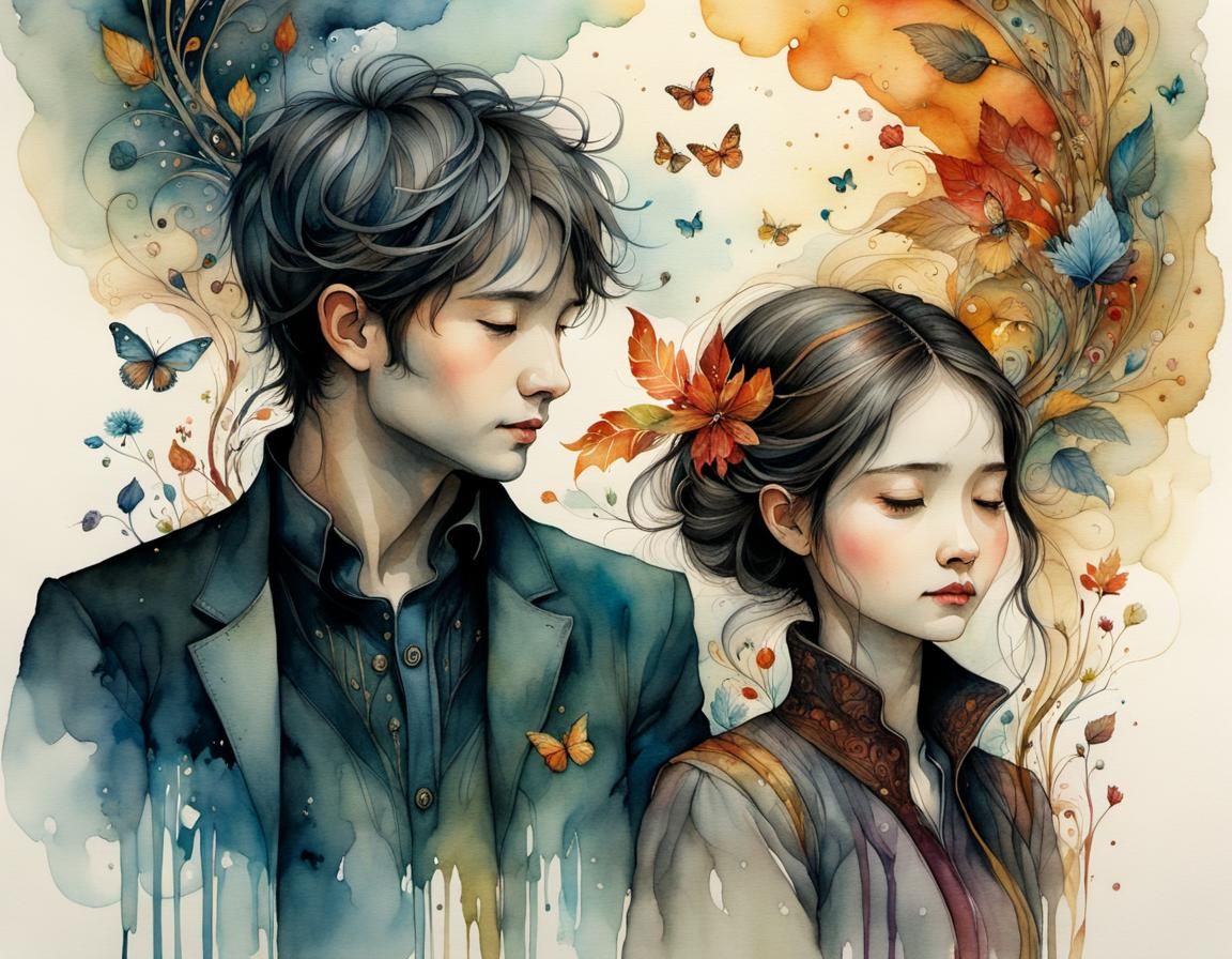 Joy and Sorrow: Whimsical Ink and Watercolor Illustration