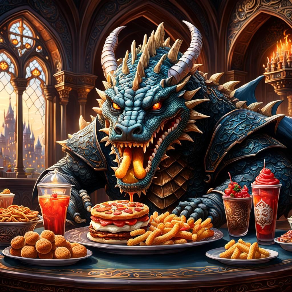 Greedy King's Feast with Dragon, Digital Matte Painting
