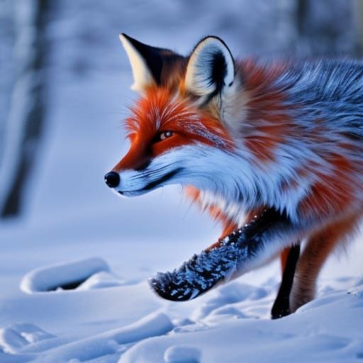 Winter Fox in Snowy Landscape
