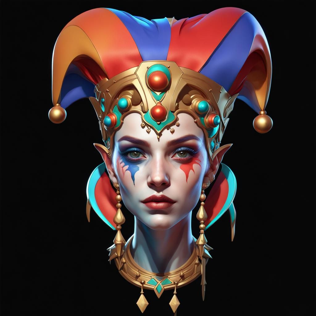 Female Jester Portrait in Hyperdetailed Digital Art Style