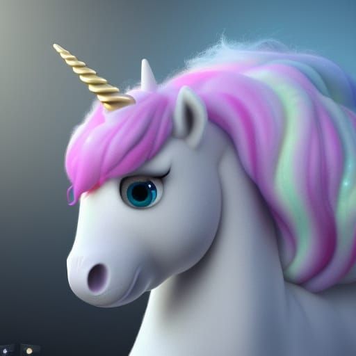 Adorable Fluffy Unicorn 3D Render