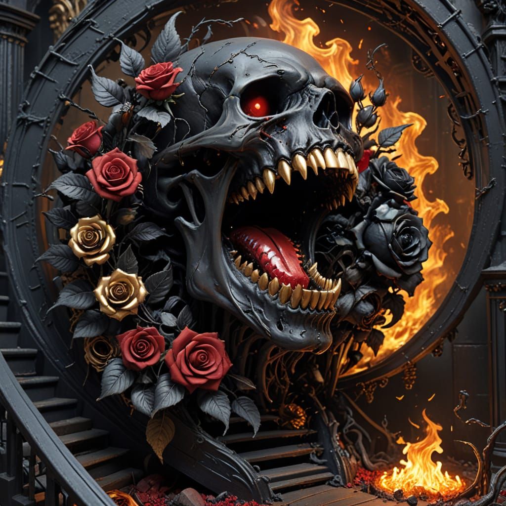 Dark Bloom: Steampunk Roses Amidst Math Vortex