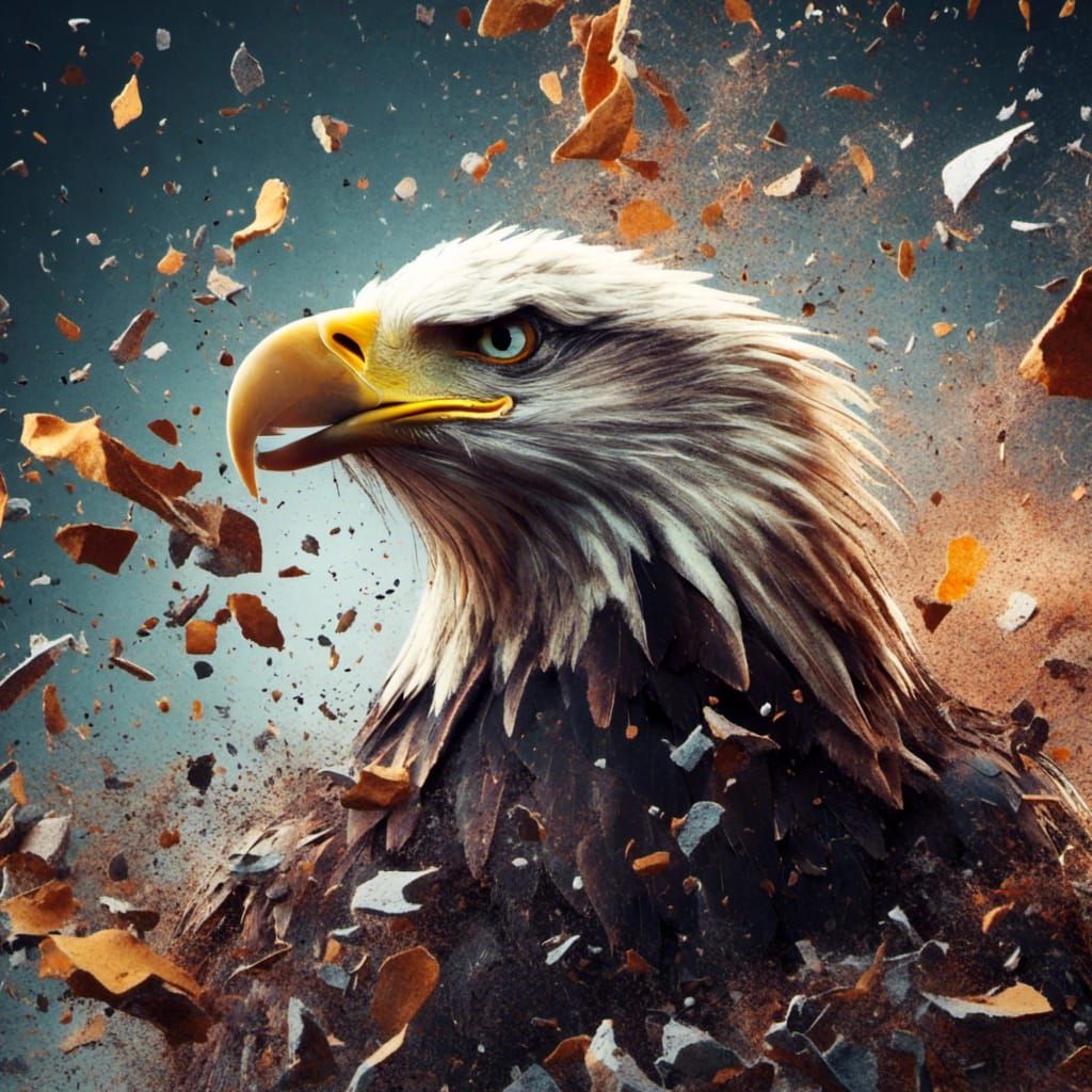 Dramatic Bald Eagle Head Fragmentation in Photorealistic Sty...
