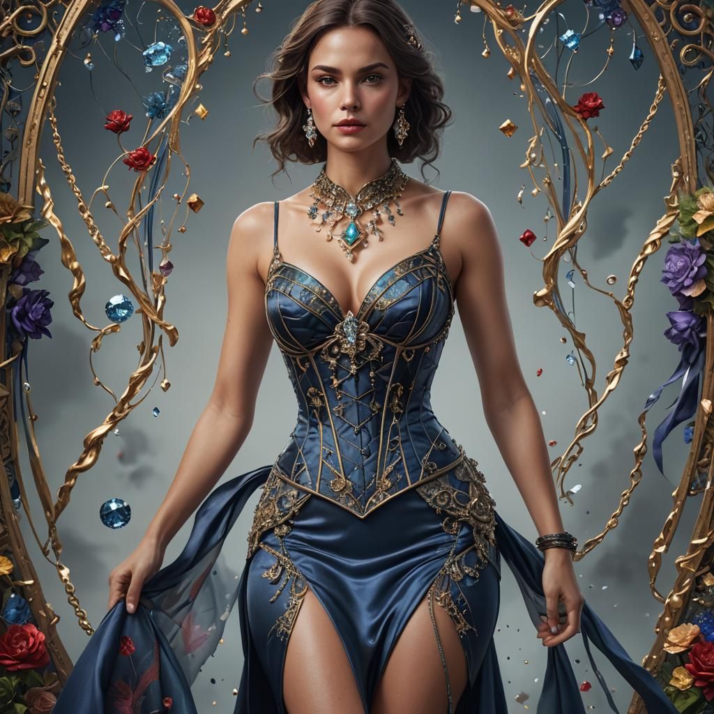 Silk Corset Dress with Diamond Necklace in Matte Painting