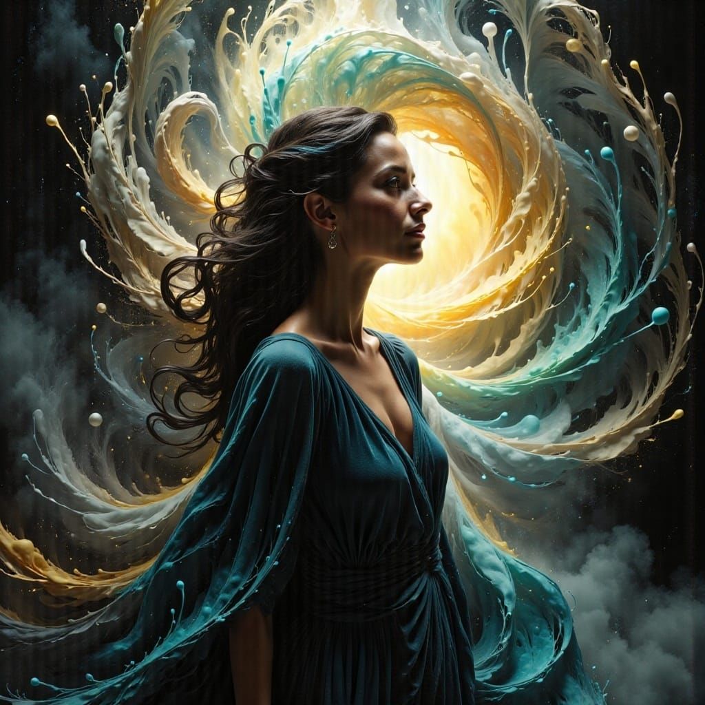 Hopeful Woman in Misty Forest, Dreamlike Digital Art