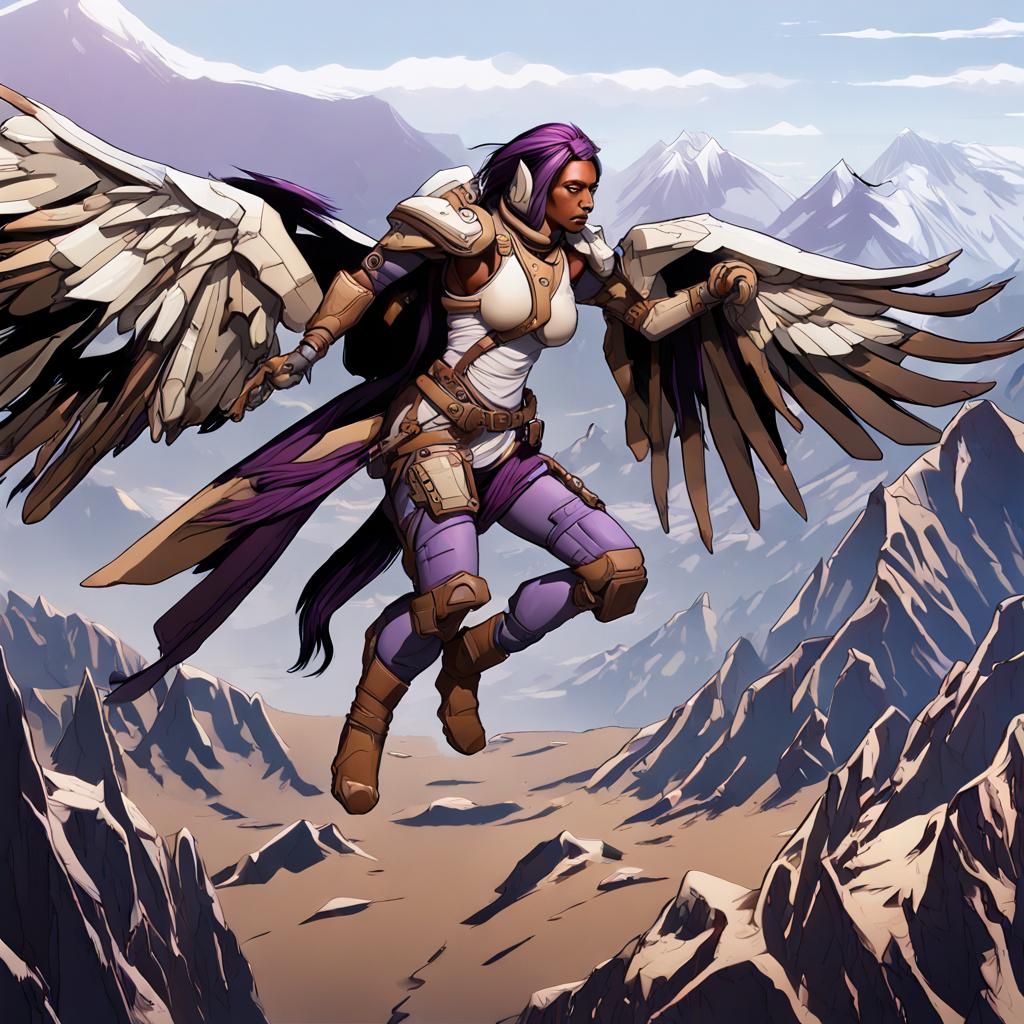 Purple Falcon Humanoid in Dark Fantasy Style
