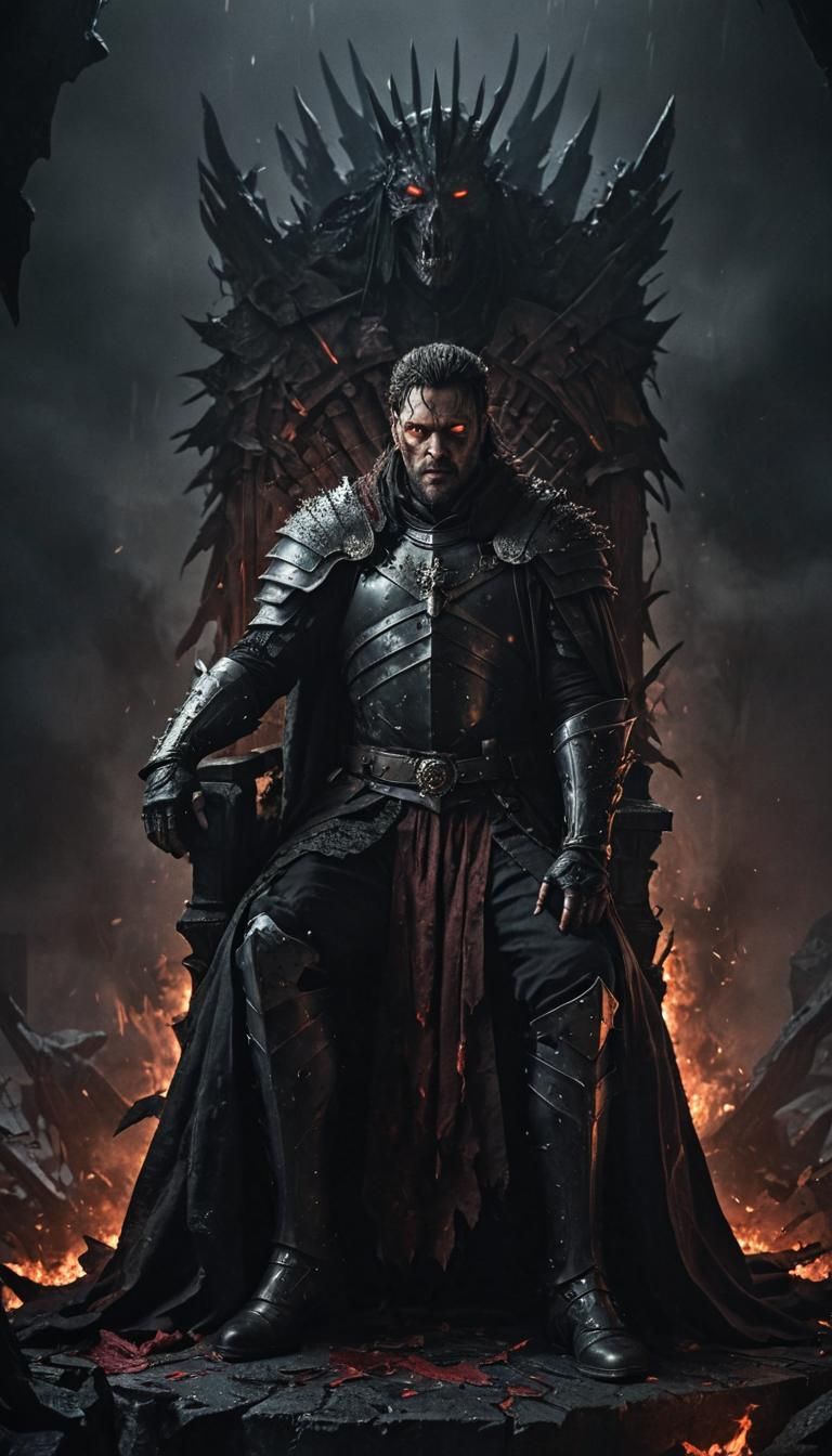 Menacing King on Shattered Throne: Dark Fantasy Art