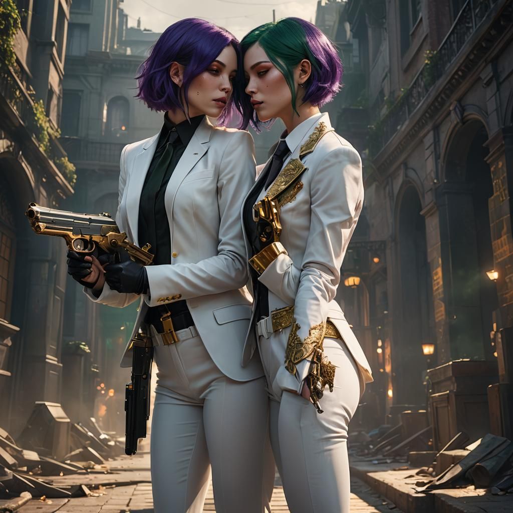 Dark Fantasy Girls Kiss in Contrasting Styles