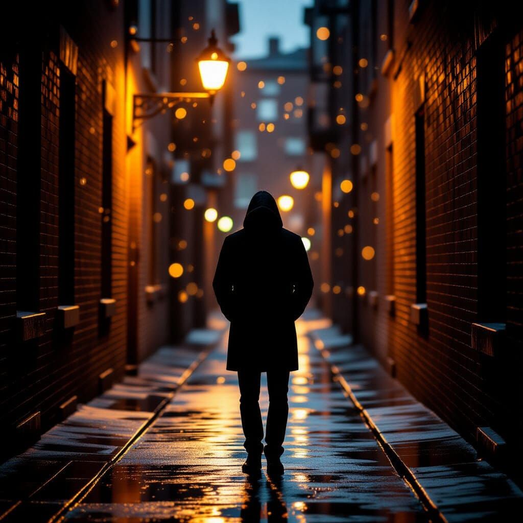 Cinematic Portrait of Figure in Shadowy Alley