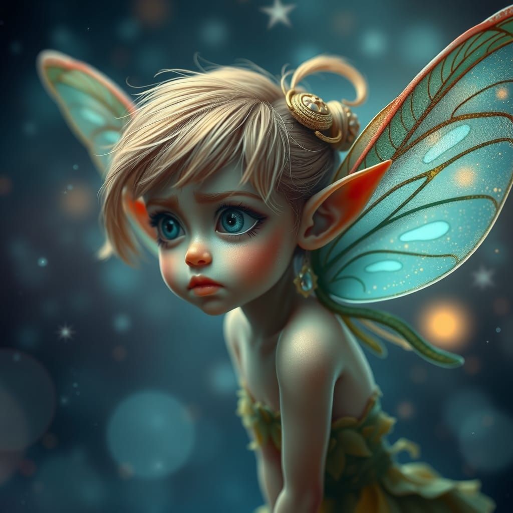 Pensive Fairy in Photorealistic Oil Painting Style